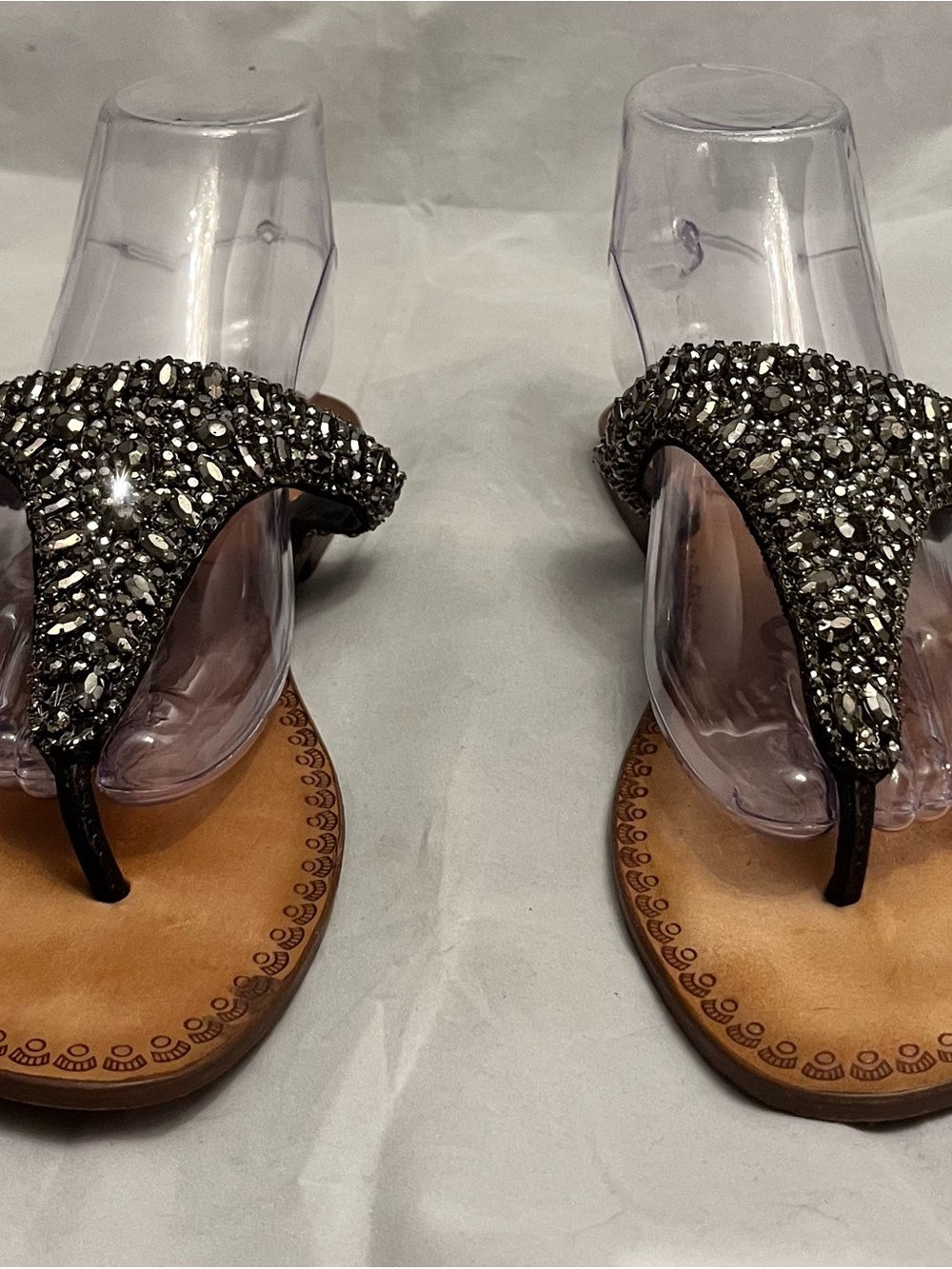 Naughty Monkey Women's Black Jeweled Thong Sandals 10